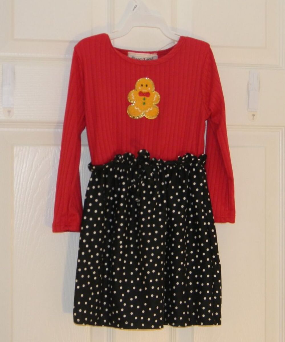 Christmas Dress Gingerbread Red Black Polka Dots Schoolwear Girls 4T NWOT